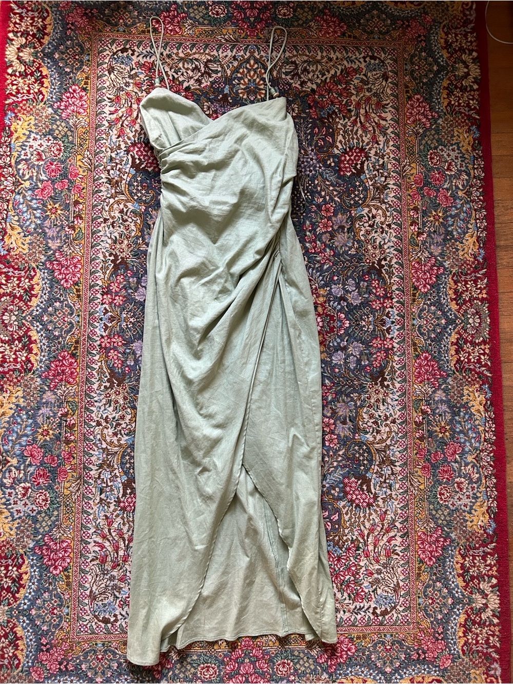 Zara Sage Green Strapless Draped Slip Dress